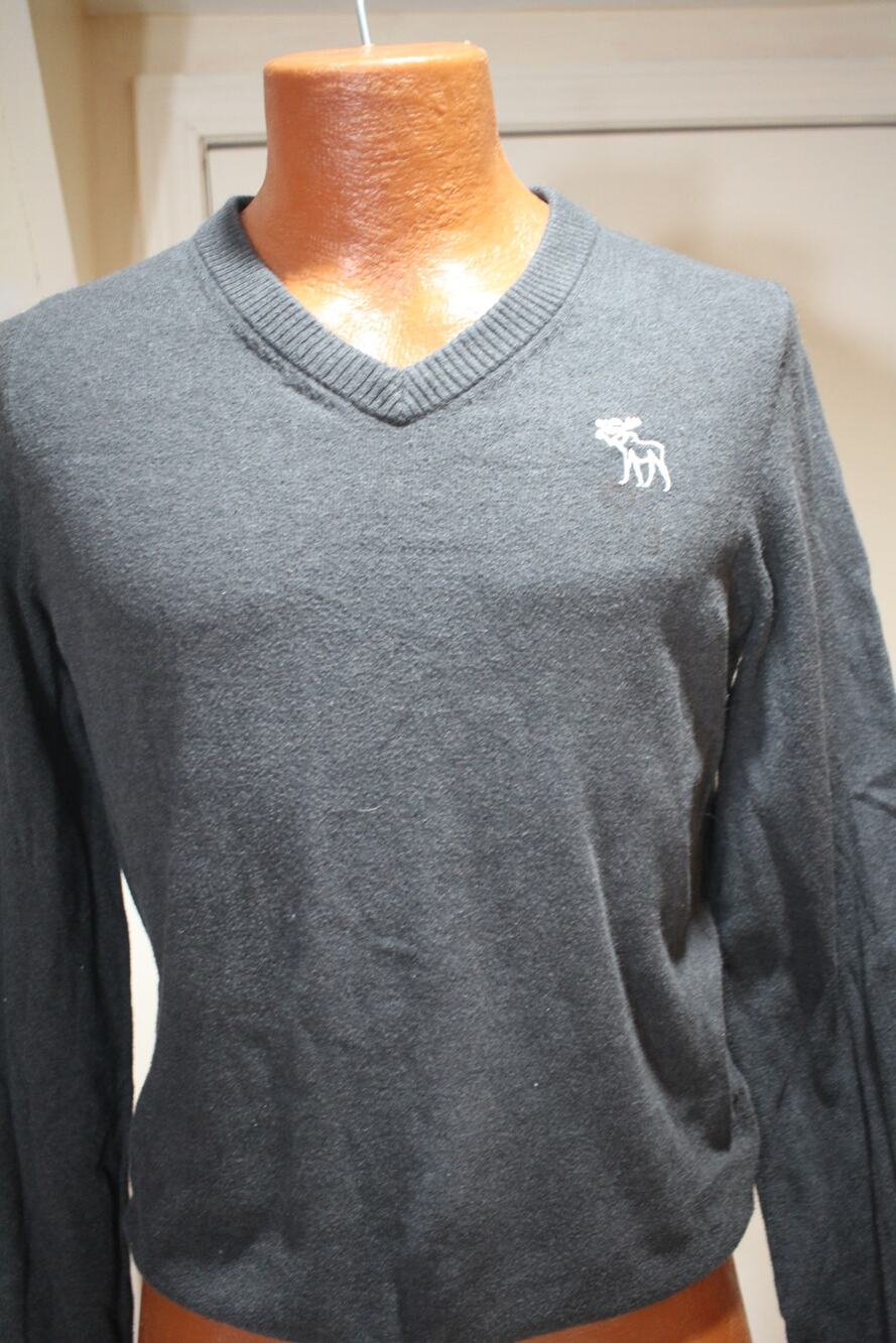 Abercrombie Fitch Mens Medium Muscle Fit V Neck Sweater Gray Moose Logo